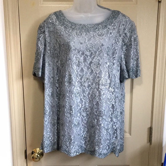 candlelight&champagne Tops - Gray Lace & Bead Blouse by Candlelight& Champagne